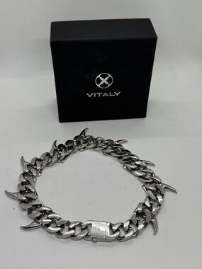 Vitaly Ransom Chain Necklace 20” Silver Stainless Steel Neo Tribal Spike Choker
